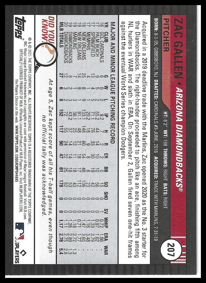2021 Topps Big League #207 Zac Gallen Orange