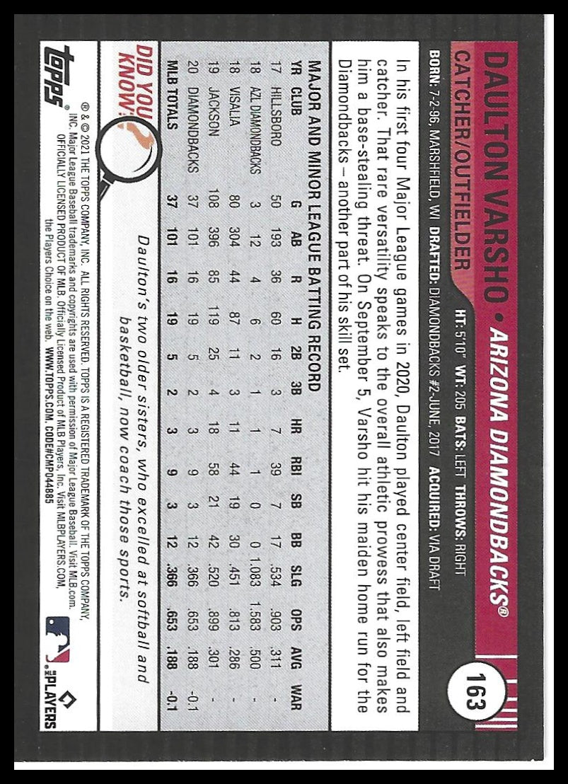 2021 Topps Big League #163 Daulton Varsho Orange