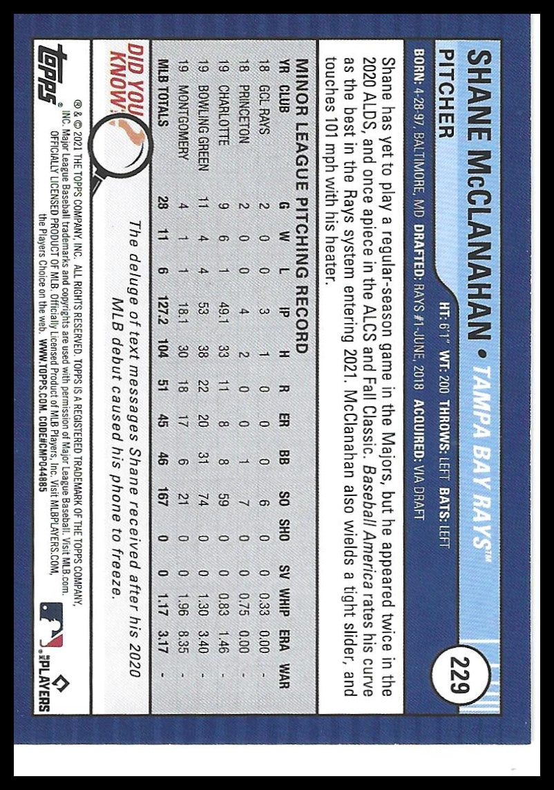 2021 Topps Big League #229 Shane McClanahan Orange