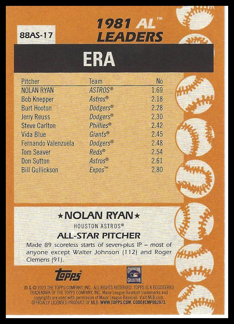 2023 Topps #88AS-17 Nolan Ryan 1988 Topps Baseball 35th Anniversary All-Stars