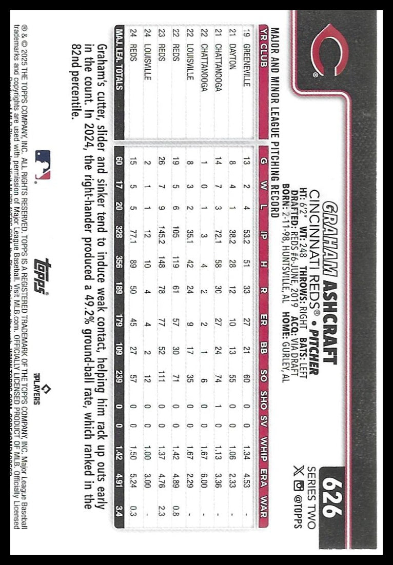 2025 Topps #626 Graham Ashcraft Yellow Tinsel