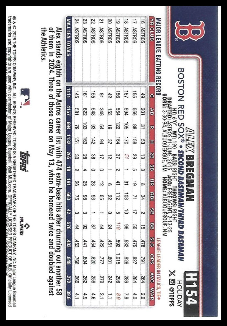 2025 Topps Holiday #H154 Alex Bregman Gold Holiday Lights