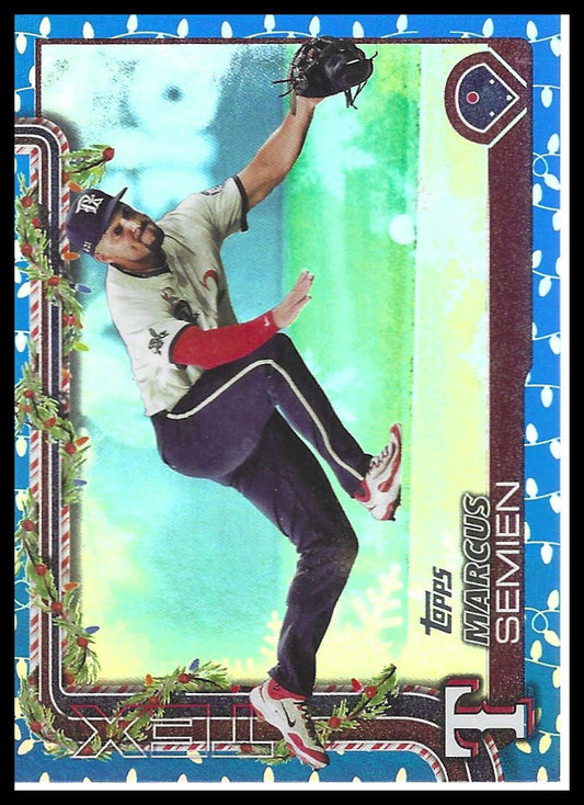 2025 Topps Holiday #H9 Marcus Semien Blue Metallic Holiday Lights