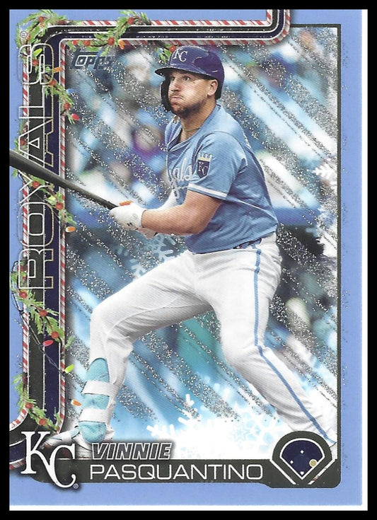2025 Topps Holiday #H198 Vinnie Pasquantino Blue Metallic Glitter Holiday