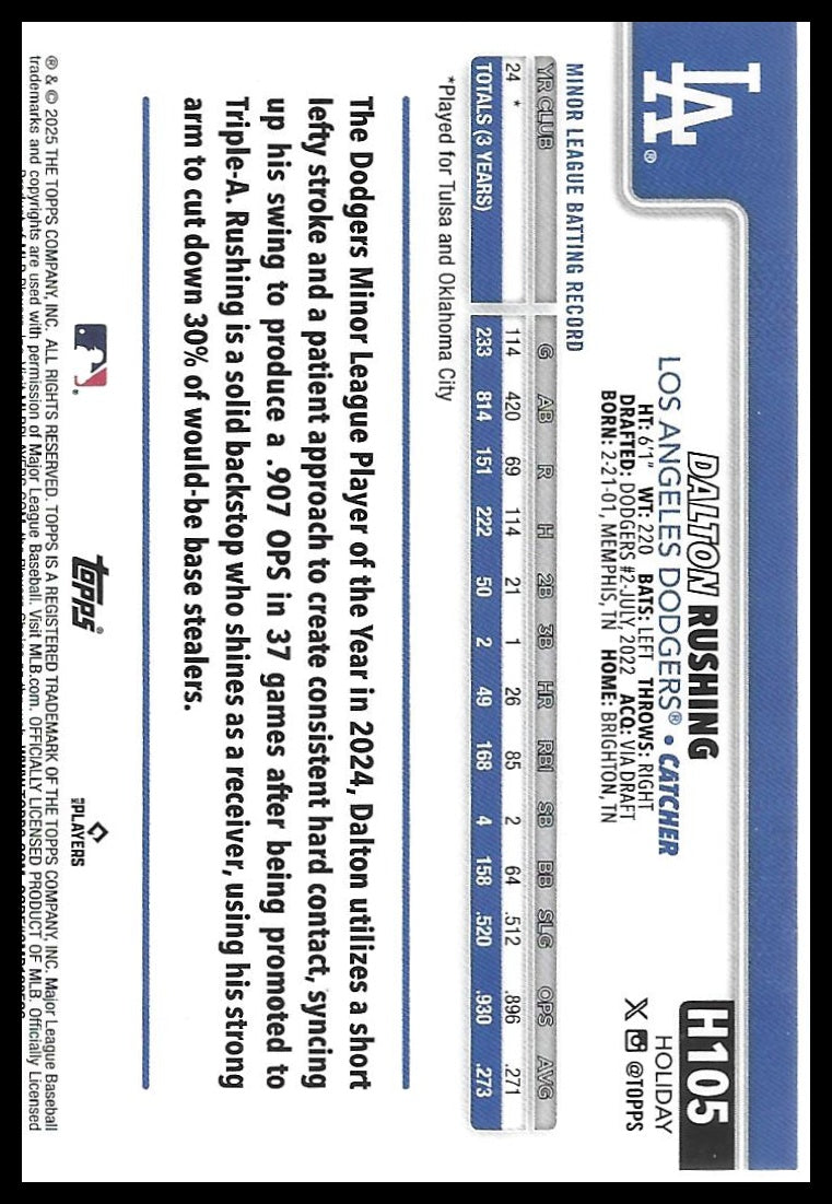 2025 Topps Holiday #H105 Dalton Rushing Gold Holiday Lights