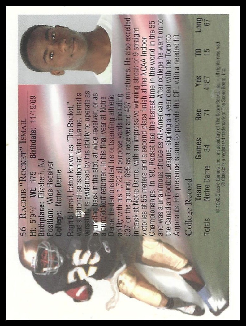 1992 Classic World Class Athletes #56 Raghib "Rocket" Ismail