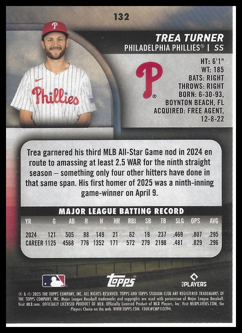 2025 Stadium Club #132 Trea Turner Pink Foil