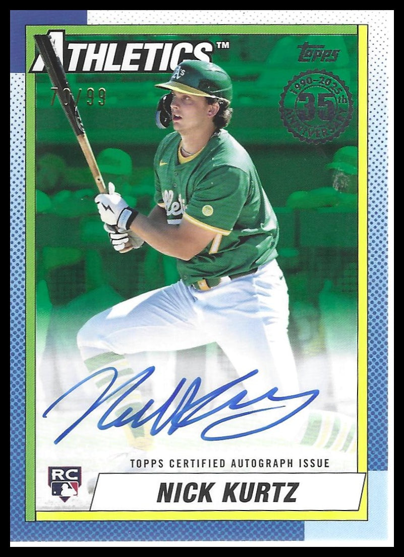 2025 Topps #90AU-NK Nick Kurtz 1990 35th Anniversary Auto Green #/99