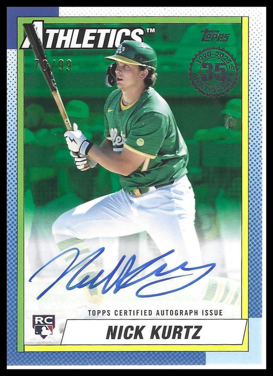 2025 Topps #90AU-NK Nick Kurtz 1990 35th Anniversary Auto Green #/99