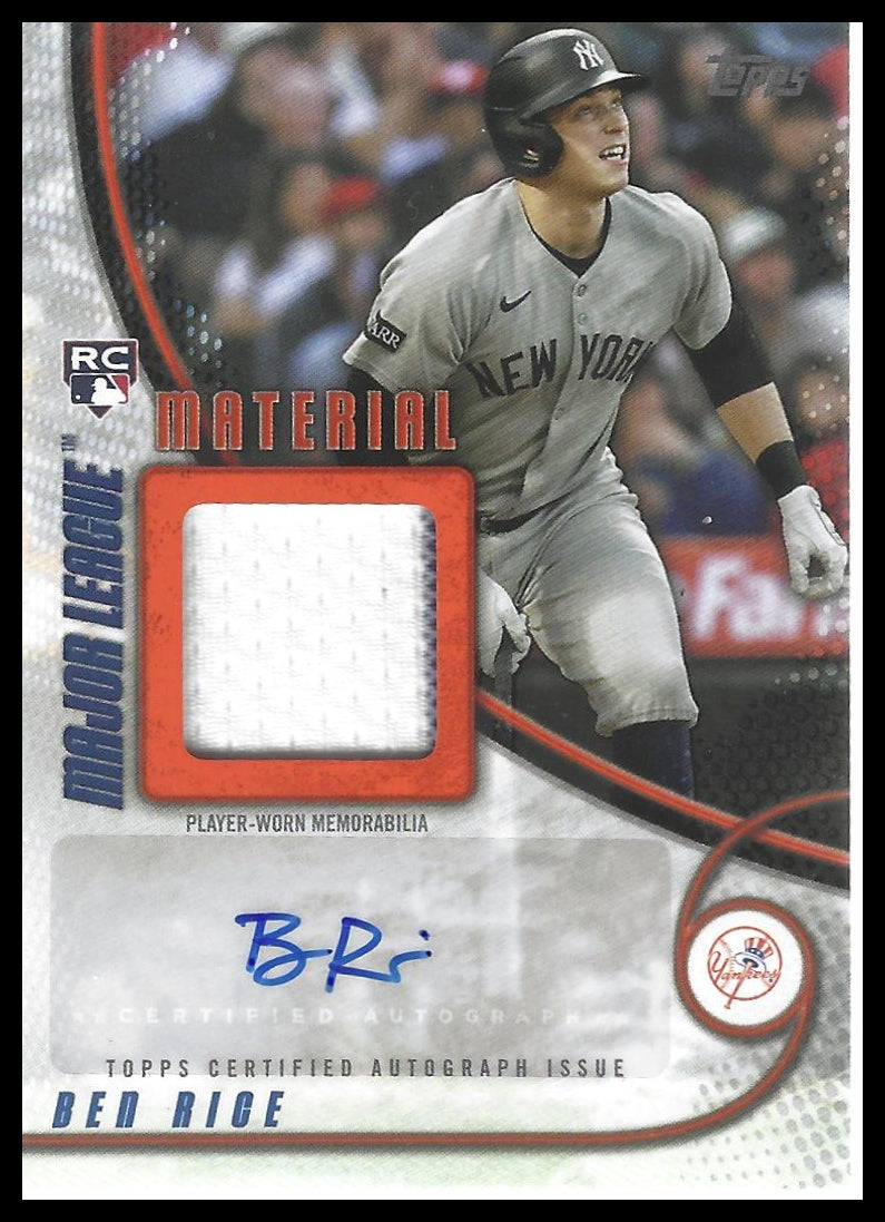 2025 Topps #MMAU-BRI Ben Rice ML Material Autographs Orange #/25 Rookie