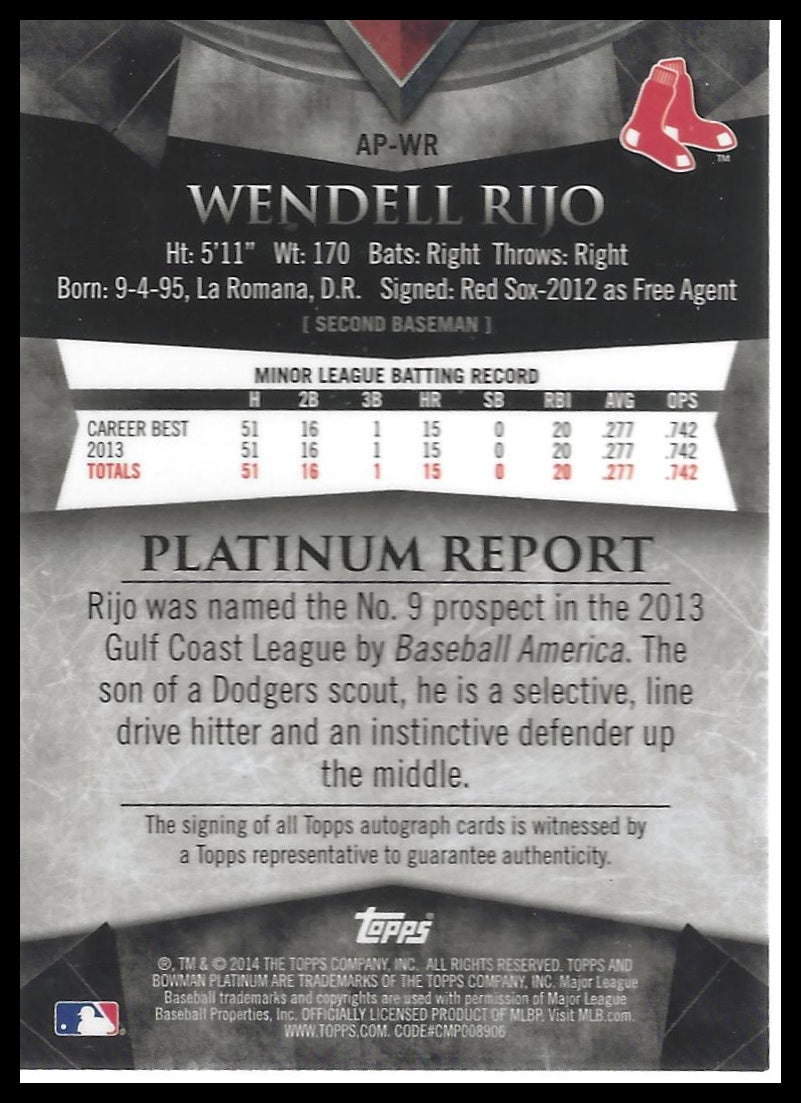 2014 Bowman Platinum #AP-WR Wendell Rijo Prospect Autographs