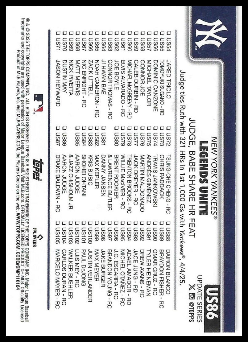 2025 Topps Update #US86 Legends Unite