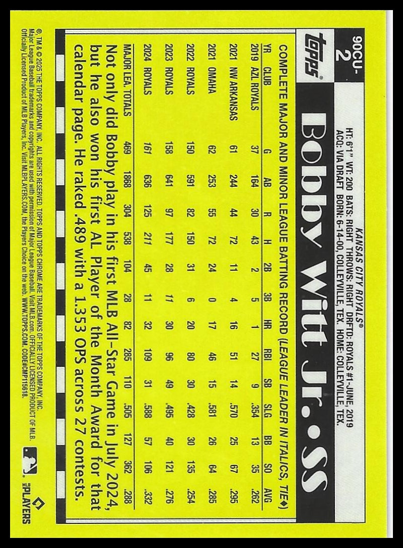 2025 Topps Chrome Update #90CU-2 Bobby Witt Jr. 1990 Topps Chrome