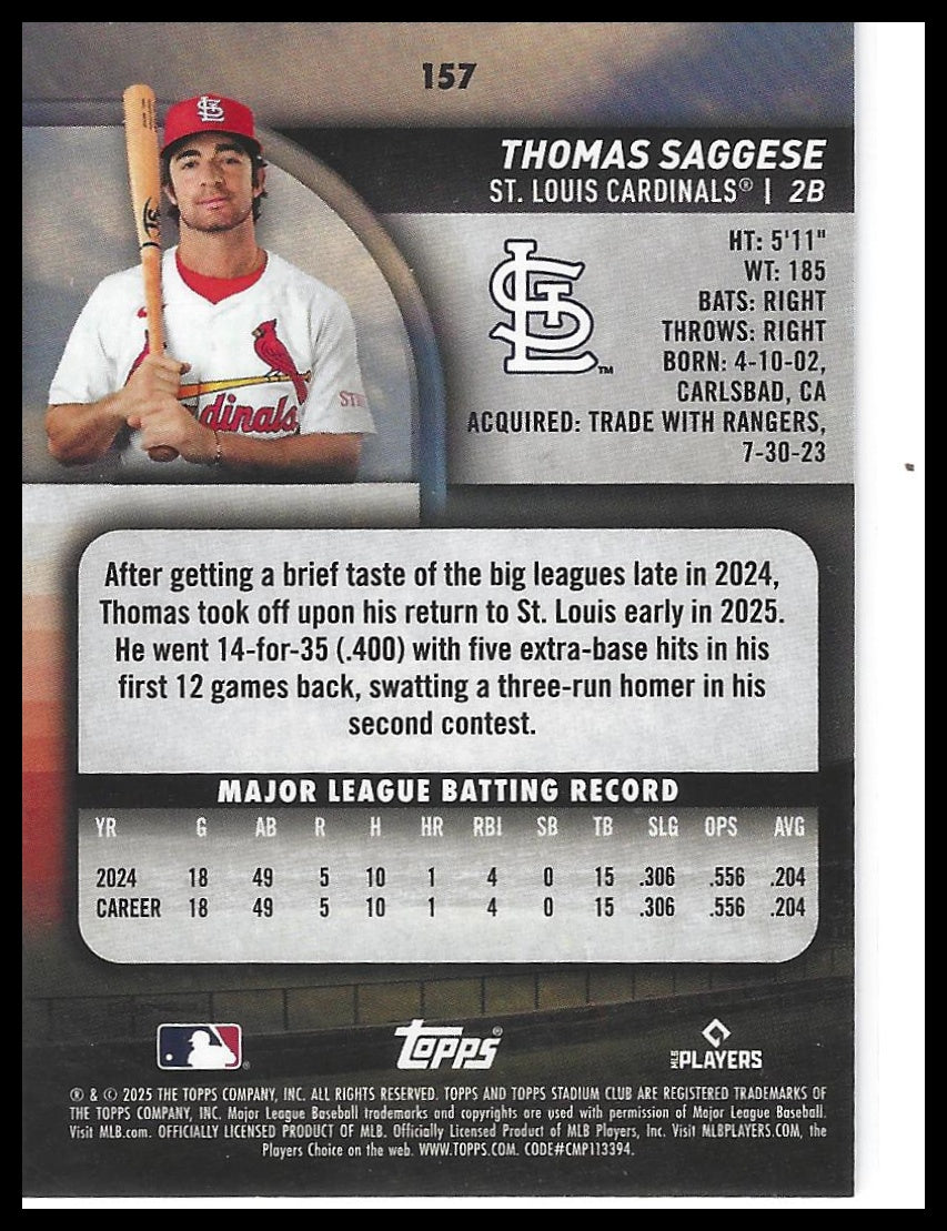 2025 Stadium Club #157 Thomas Saggese Pink Foil