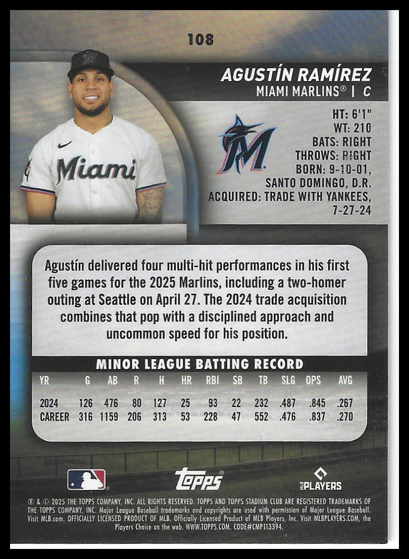 2025 Stadium Club #108 Agustín Ramírez Pink Foil