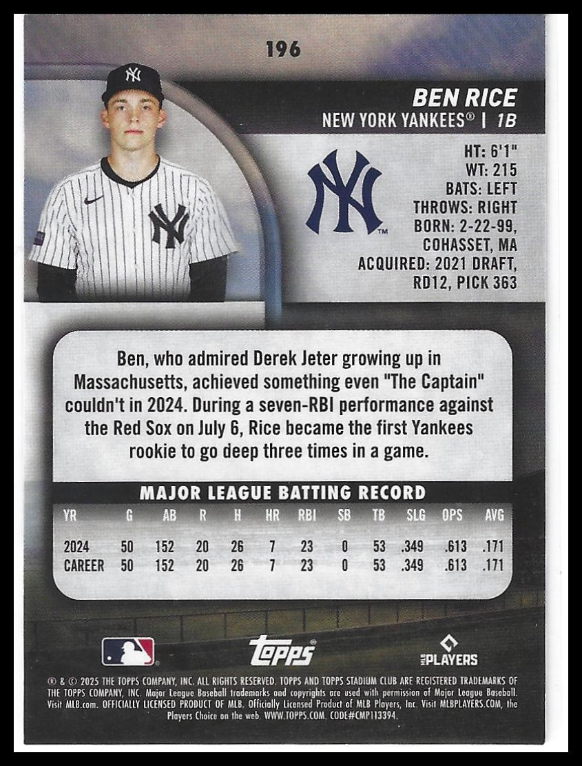 2025 Stadium Club #196 Ben Rice