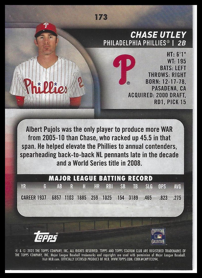 2025 Stadium Club #173 Chase Utley Pink Foil