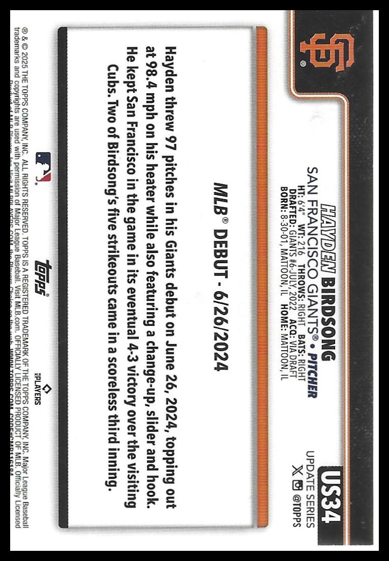 2025 Topps Update #US34 Hayden Birdsong Holiday