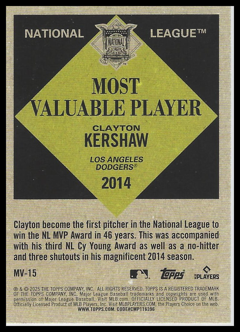2025 Topps Update #MV-15 Clayton Kershaw Most Valuable