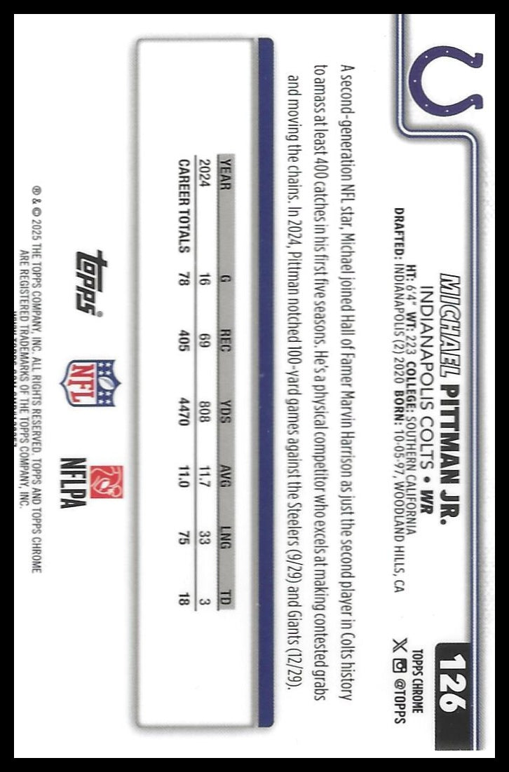 2025 Topps Chrome #126 Michael Pittman Jr. Pink X-Fractor