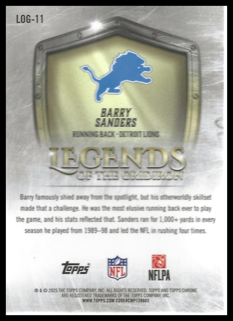 2025 Topps Chrome #LOG-11 Barry Sanders Legends of the Gridiron