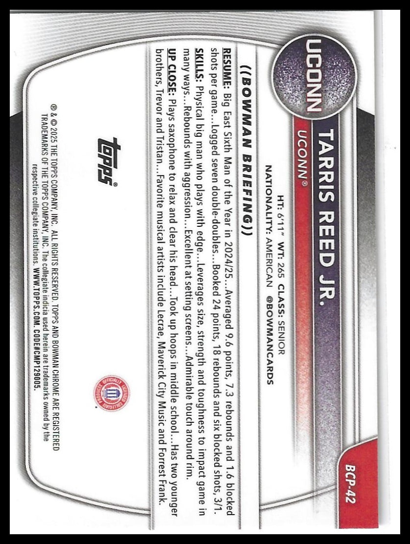 2025-26 Bowman #BCP-42 Tarris Reed Jr. Chrome Prospects