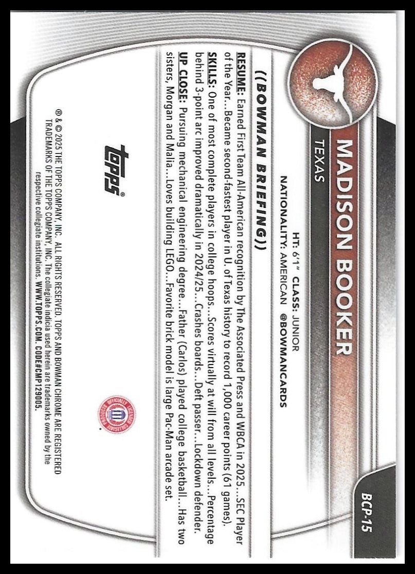 2025-26 Bowman #BCP-15 Madison Booker Chrome Prospects