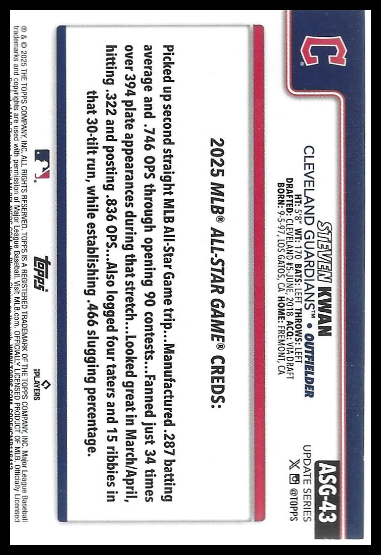 2025 Topps Update #ASG-43 Steven Kwan 2025 All-Star Game