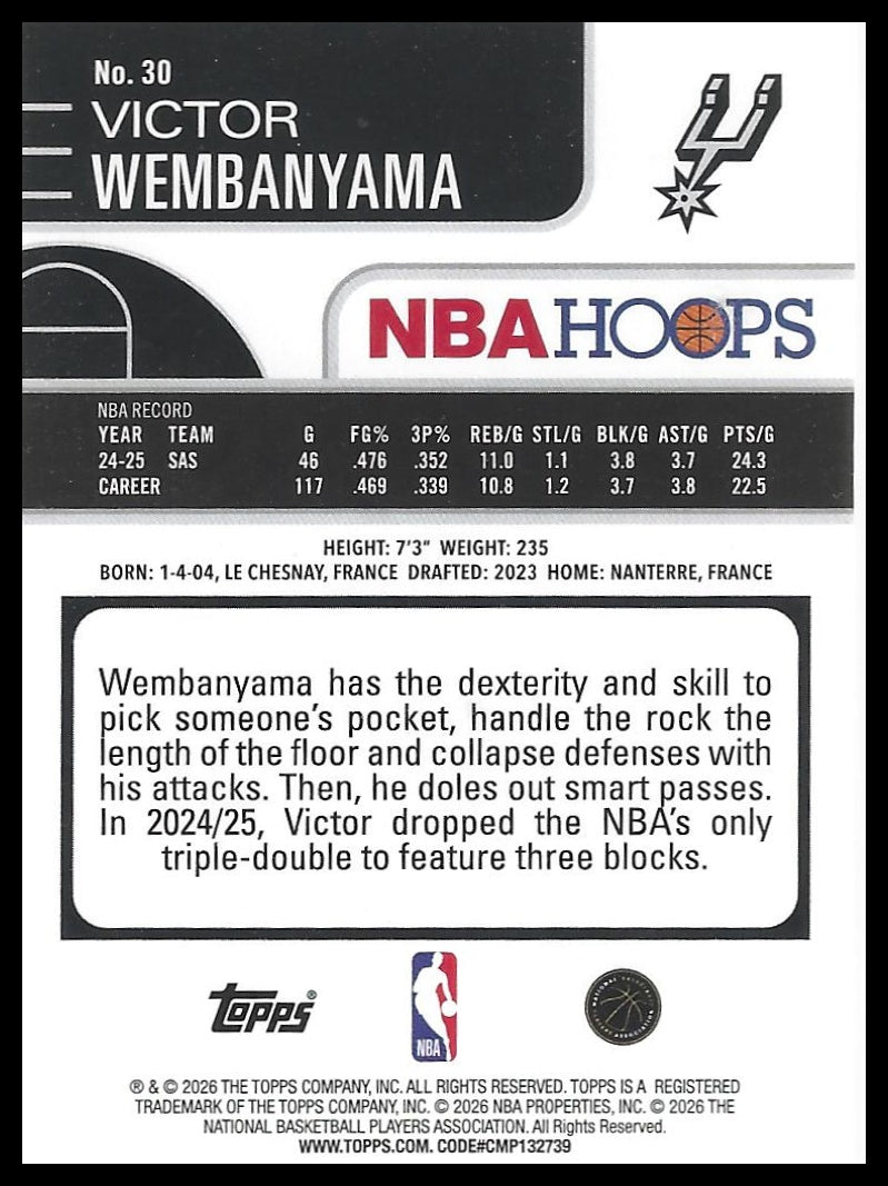 2025-26 Hoops #30 Victor Wembanyama Orange Hoops