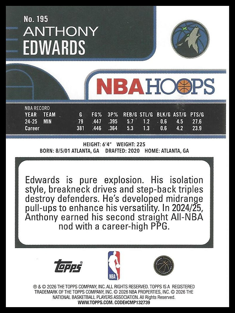 2025-26 Hoops #195 Anthony Edwards
