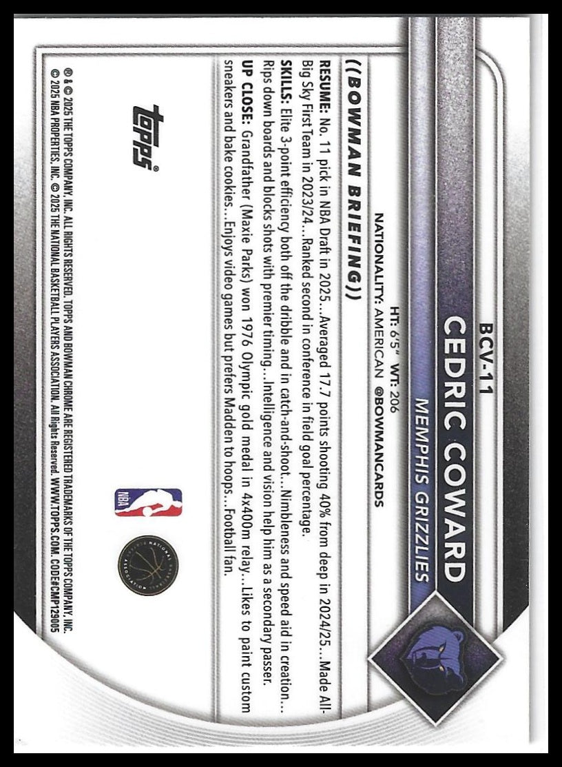 2025-26 Bowman #BCV-11 Cedric Coward Chrome Reptilian Refractors