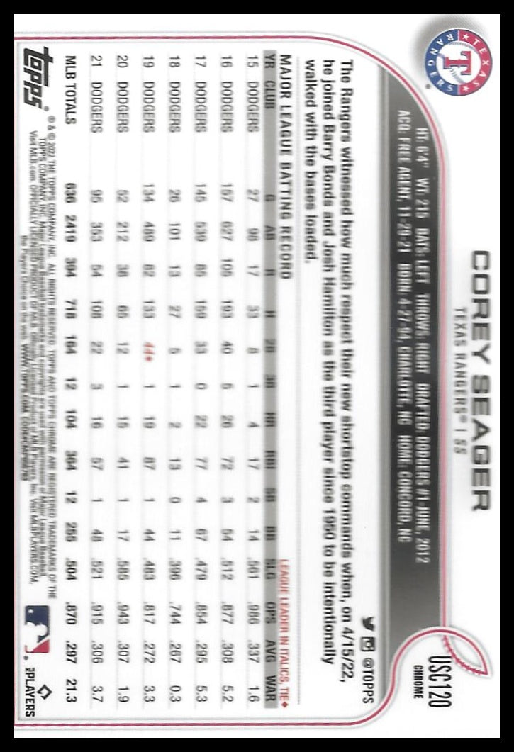 2022 Topps Chrome Update #USC120 Corey Seager Purple Refractor