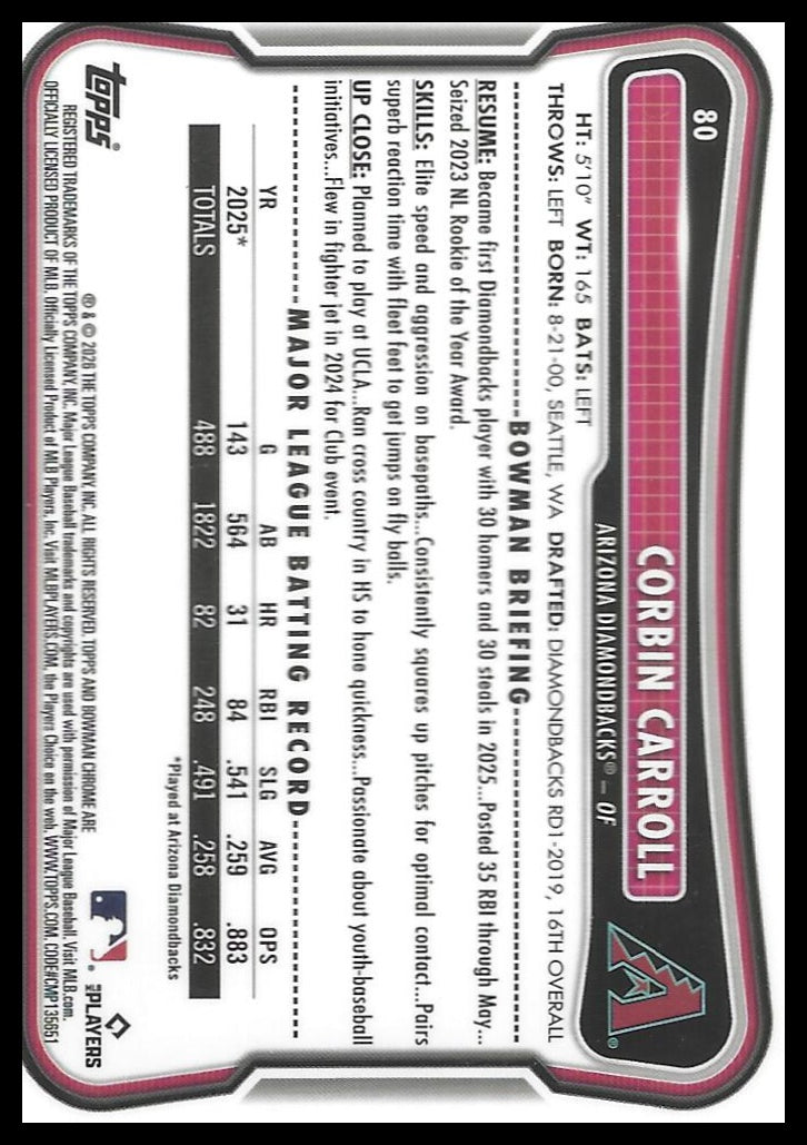 2026 Bowman #80 Corbin Carroll Chrome Mojo Refractors