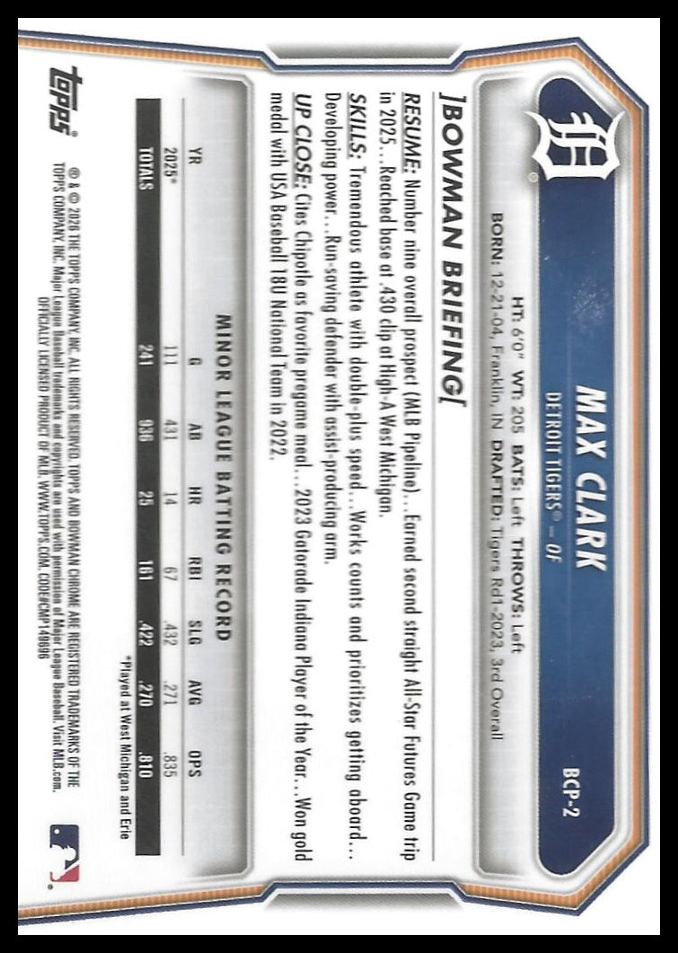 2026 Bowman #BCP-2 Max Clark Chrome Prospects Mojo Refractor