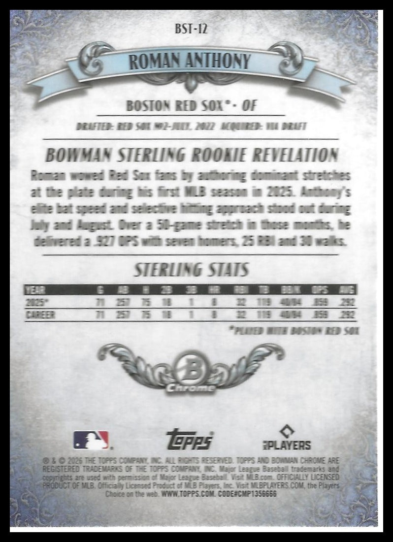 2026 Bowman #BST-12 Roman Anthony Bowman Sterling mojo refractor