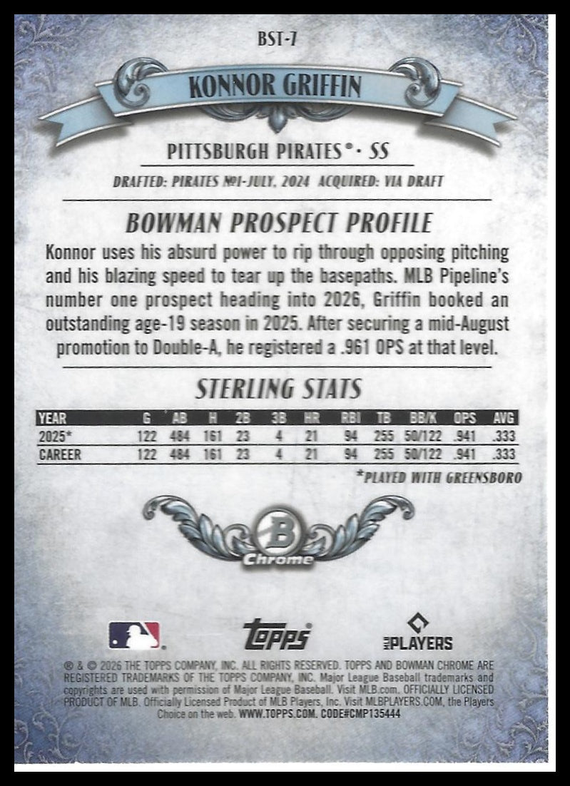 2026 Bowman #BST-7 Konnor Griffin Bowman Sterling