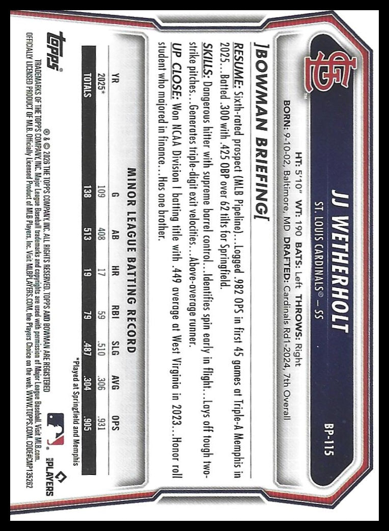 2026 Bowman #BP-115 JJ Wetherholt Prospects