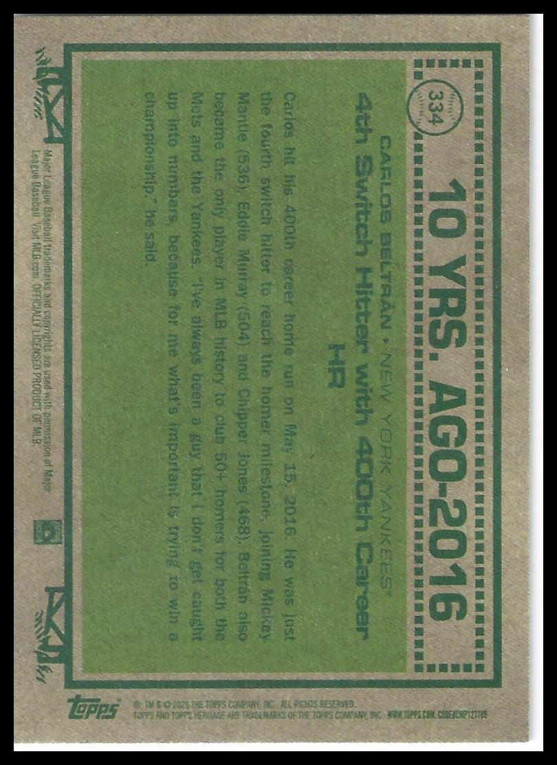 2026 Topps Heritage #334 Carlos Beltrán