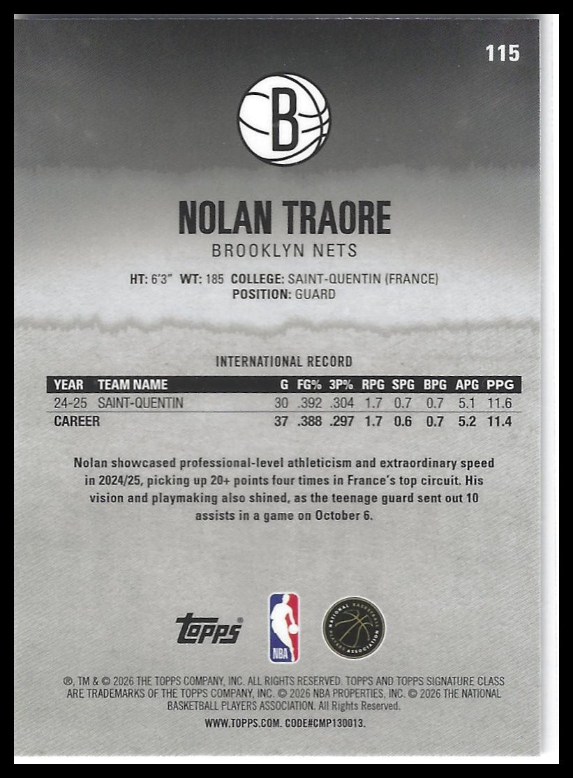 2025-26 Topps Signature Class #115 Nolan Traore Chrome Pandora