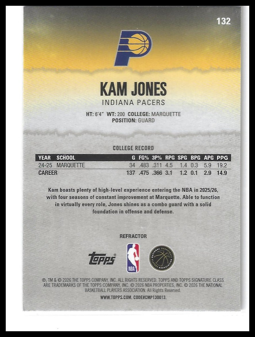 2025-26 Topps Signature Class #132 Kam Jones Chrome Refractor