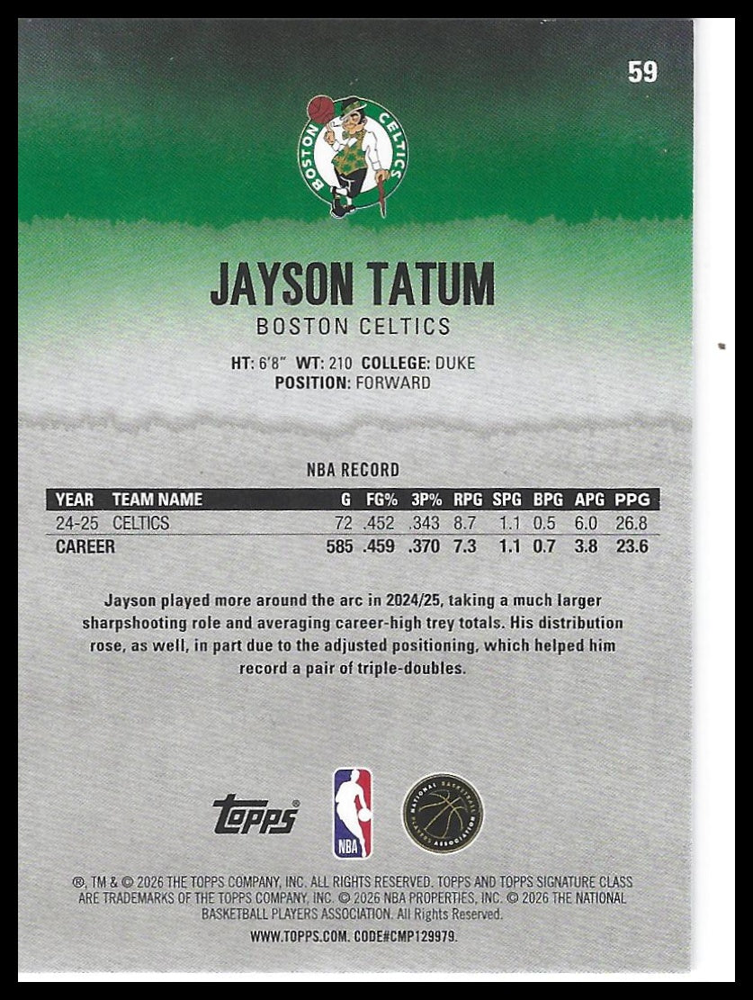 2025-26 Topps Signature Class #59 Jayson Tatum
