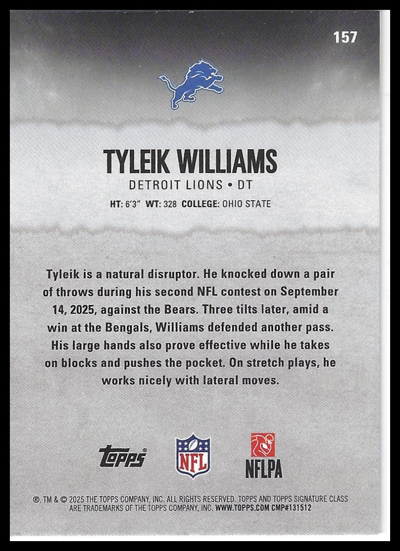 2025 Topps Signature Class #157 Tyleik Williams Blue & Yellow