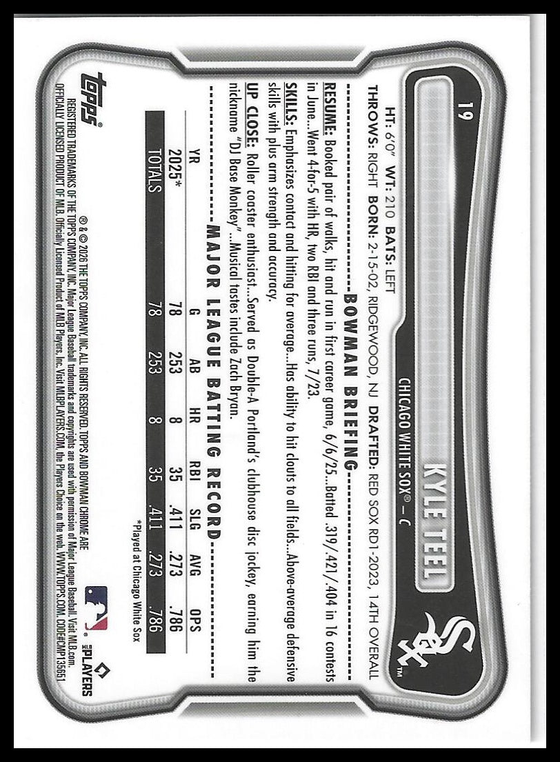 2026 Bowman #19 Kyle Teel Chrome Mojo Refractors
