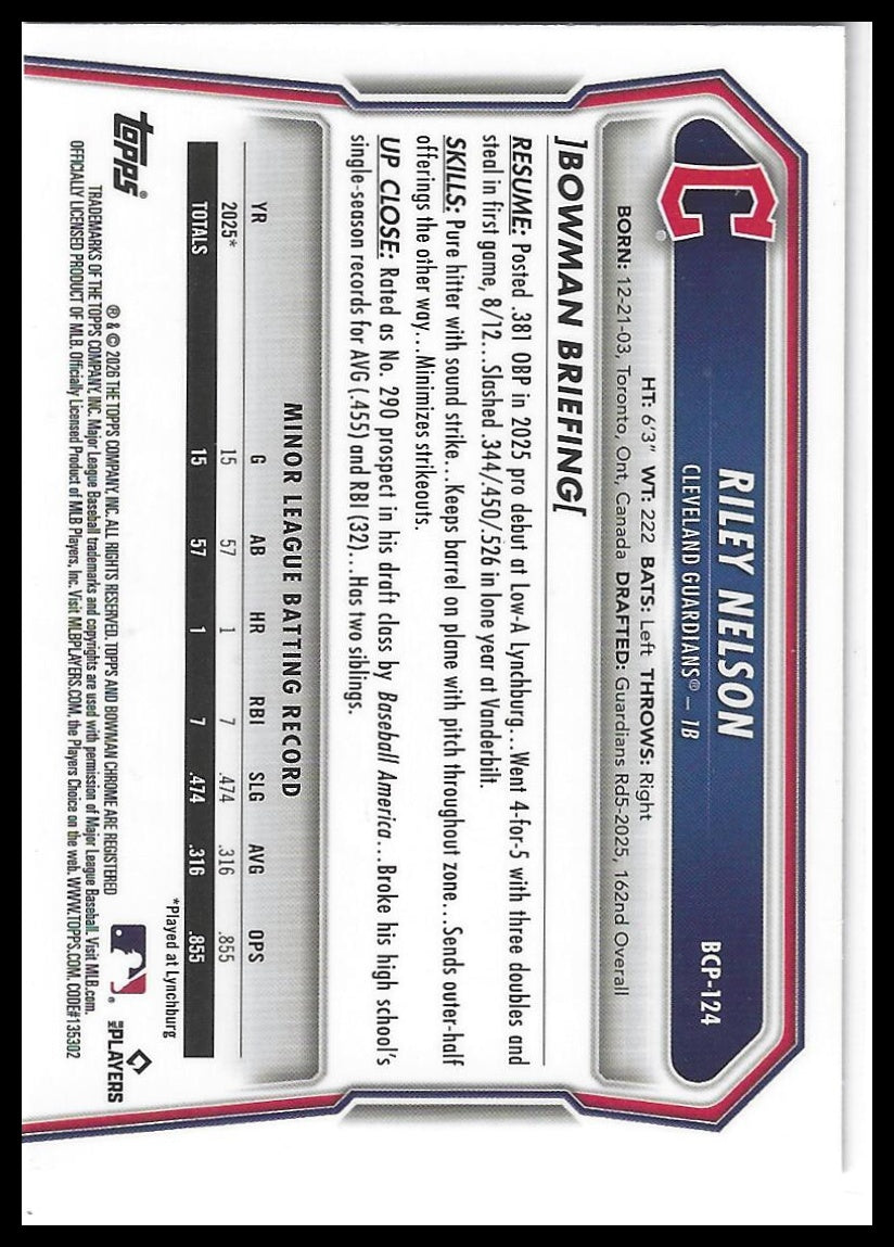 2026 Bowman #BCP-124 Riley Nelson Chrome Prospects