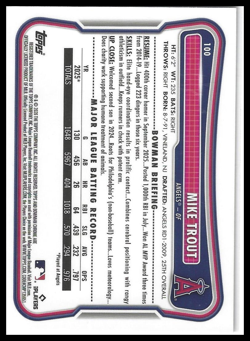 2026 Bowman #100 Mike Trout Chrome Mojo Refractors