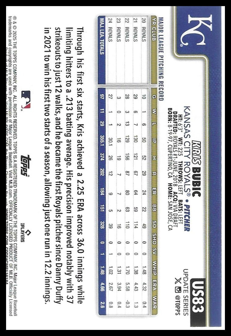 2025 Topps Update #US83 Kris Bubic Holo Foil