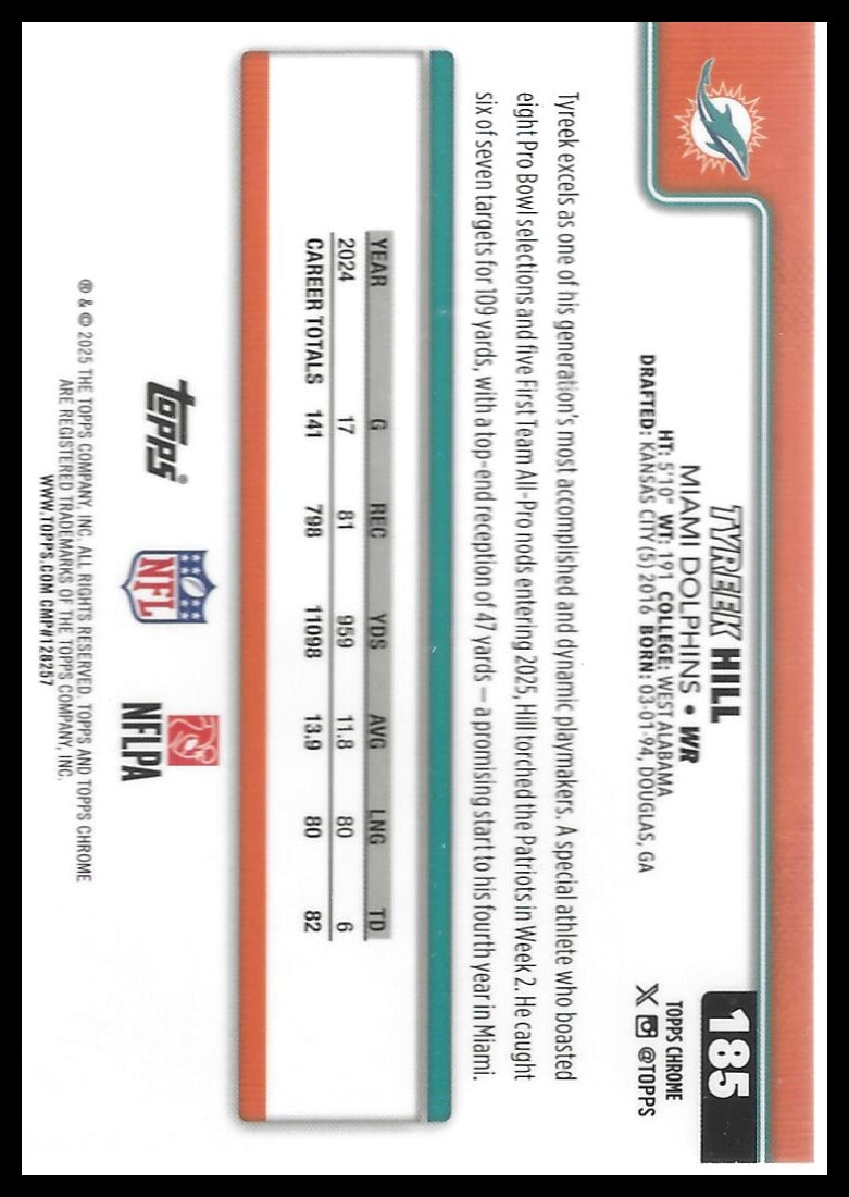 2025 Topps Chrome #185 Tyreek Hill Pink X-Fractor