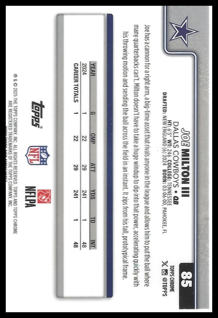 2025 Topps Chrome #85 Joe Milton III Pink X-Fractor