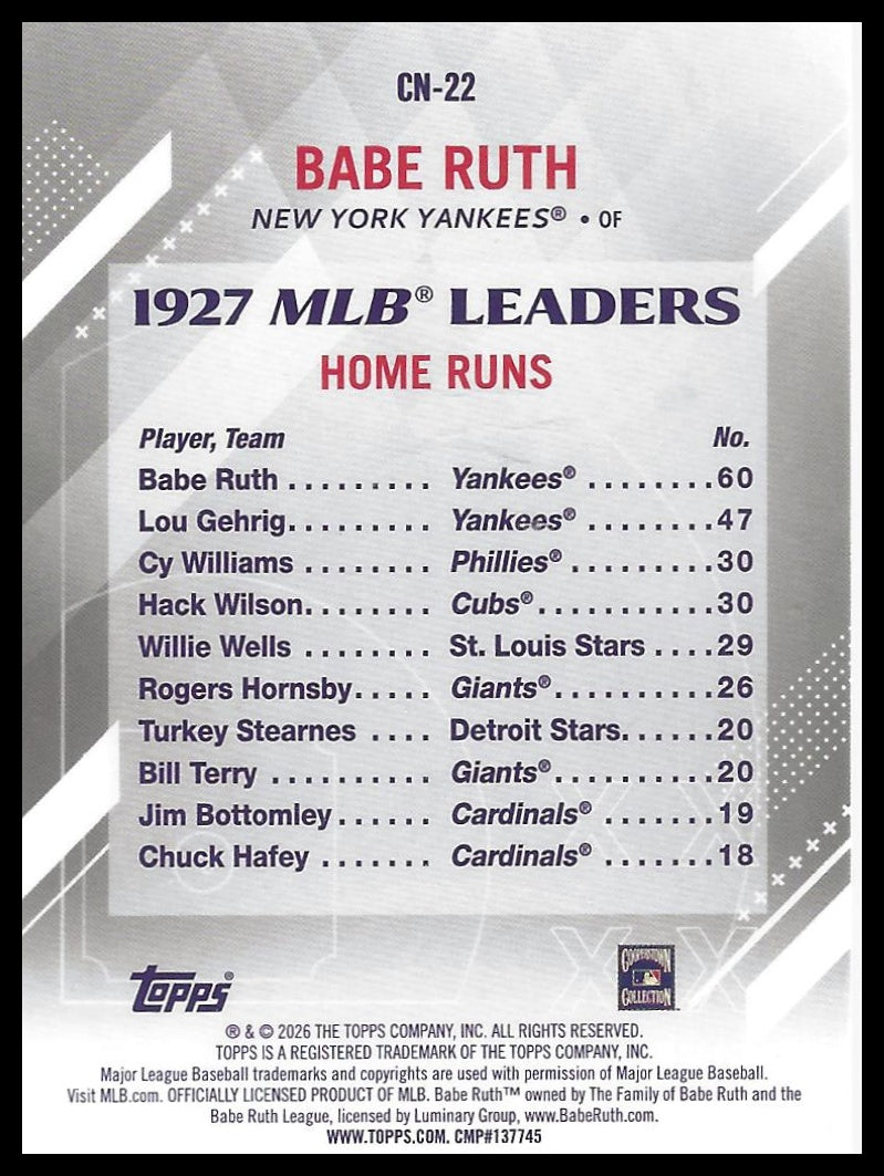 2026 Topps #CN-22 Babe Ruth Crooked Numbers