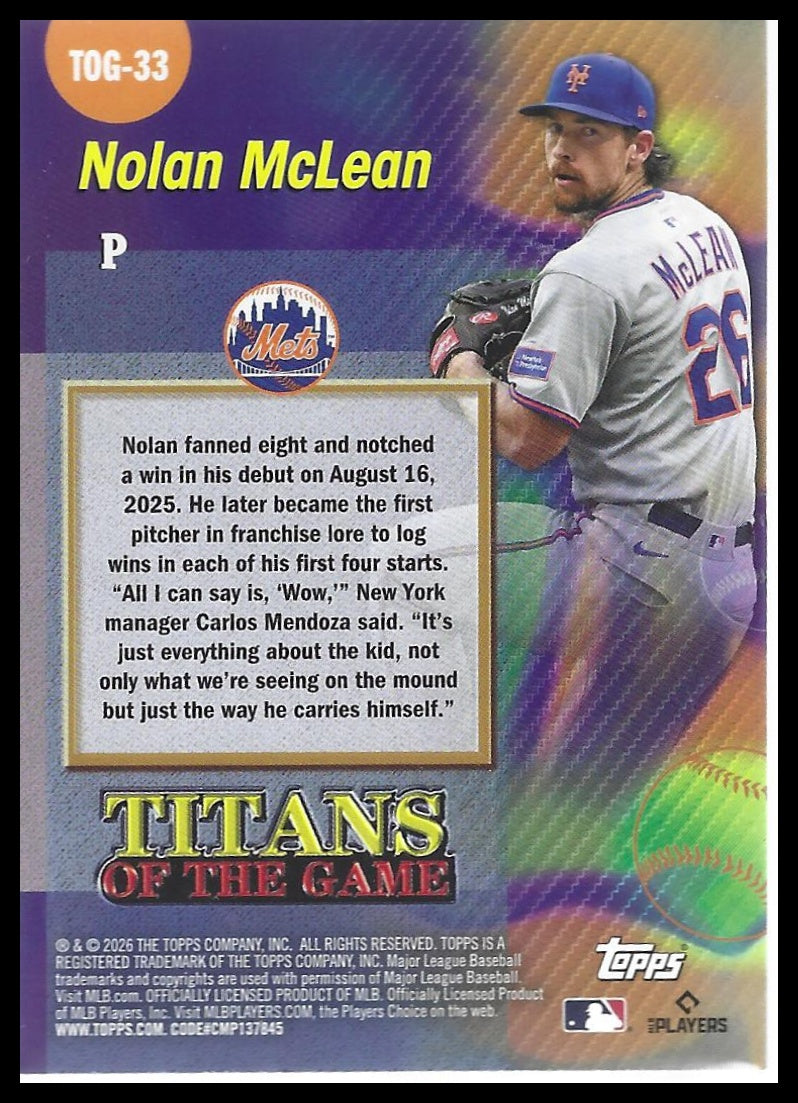 2026 Topps #TOG-33 Nolan McLean Titans of the Game